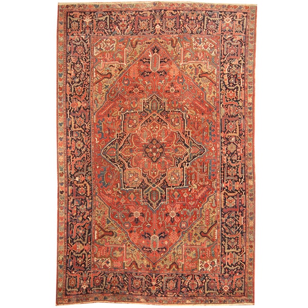 Herat Oriental Persian Hand-knotted 1910s Antique Tribal Heriz Wool Rug (8'2 x 12'8)