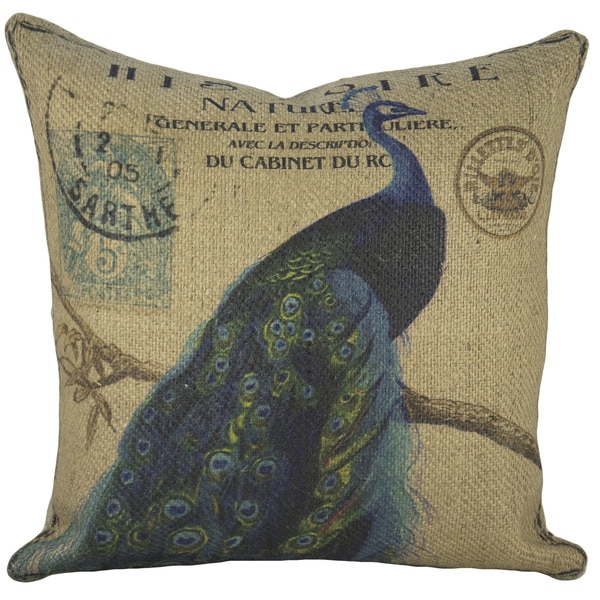 Peacock Burlap 18-inch Throw Pillow