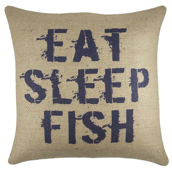 Eat, Sleep, Fish Burlap 18-inch Throw Pillow