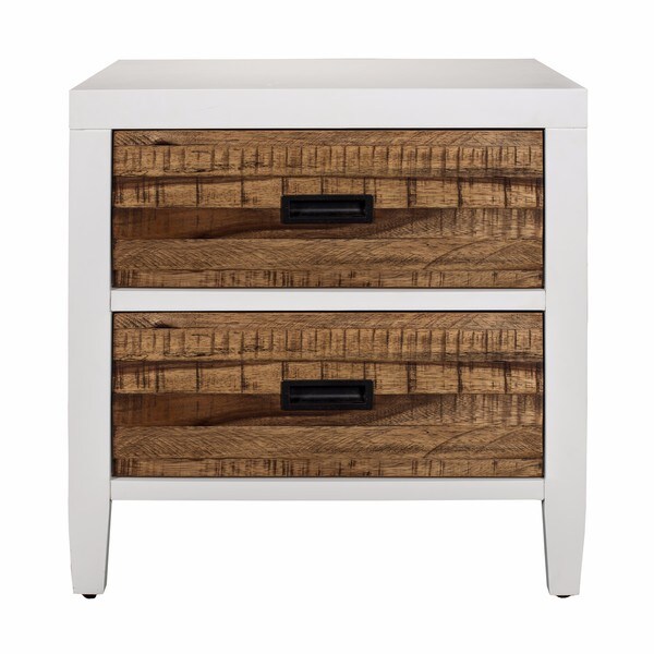 Kiln-dried & Hand-Crafted Construction Montana Collection Natural Hardwood Nightstand End Table Combo Lasting Quality & Design Glazed White 