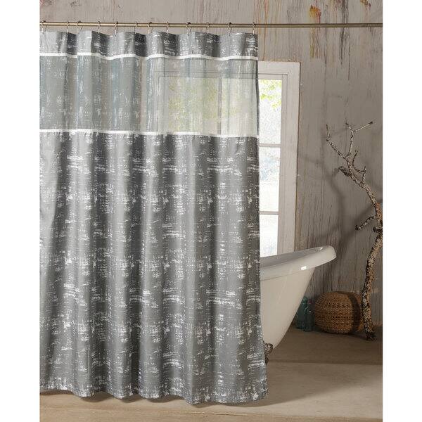 Shop Ella Satin Look Microfiber Shower Curtain With Sheer Border