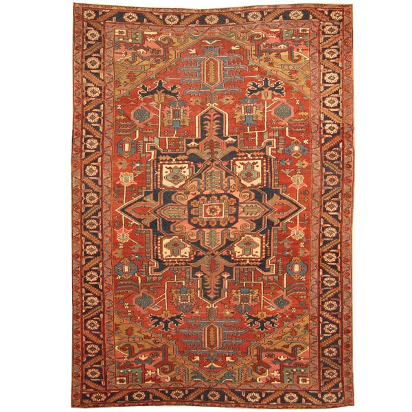 Handmade Herat Oriental Persian 1900s Antique Tribal Heriz Wool Rug - 8'2 x 12'2 (Iran)