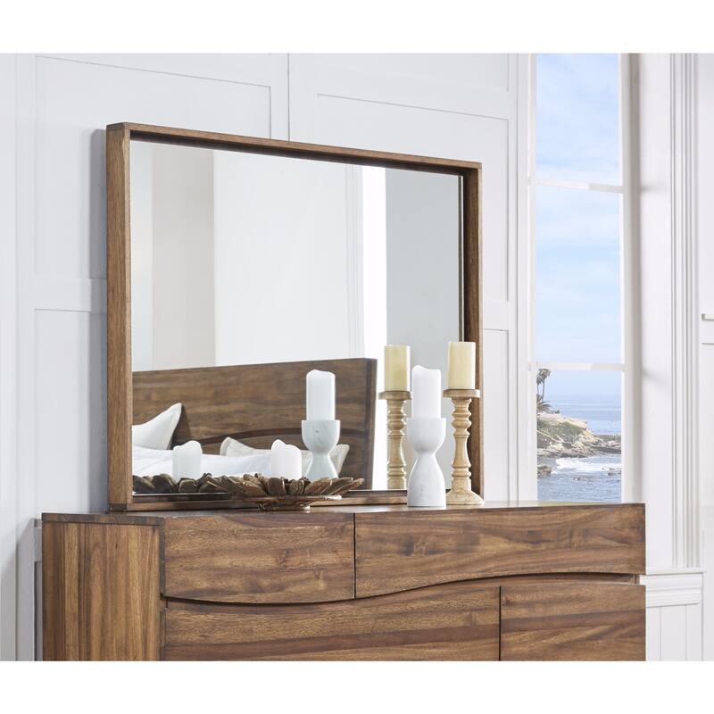Ocean Natural Sengon Solid Wood Floating Glass Mirror - Brown - A/N