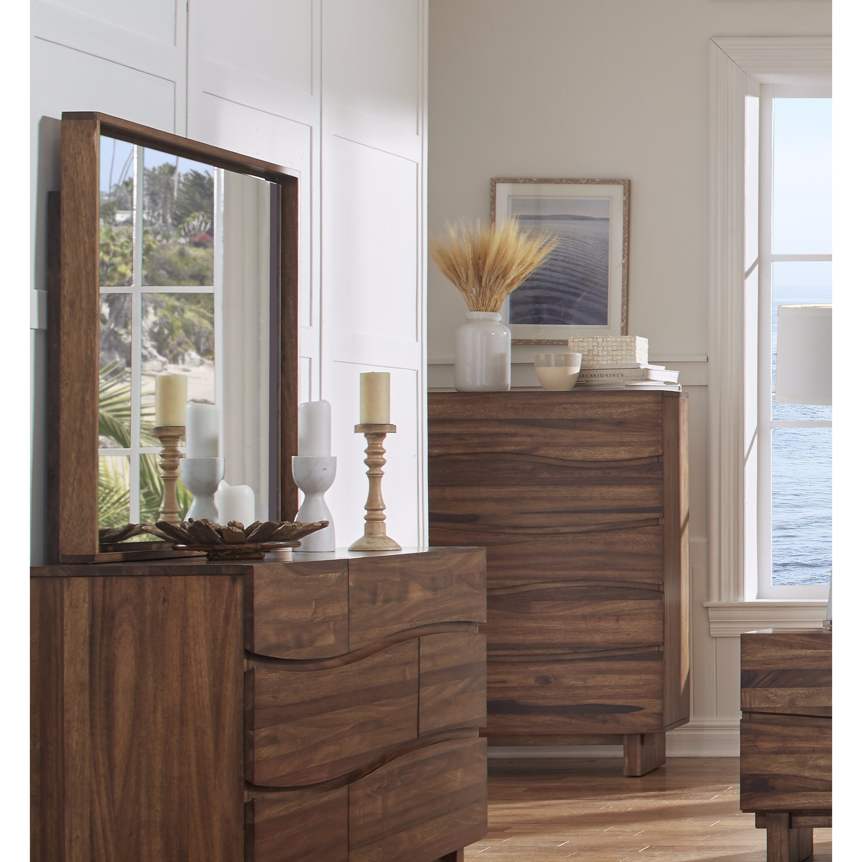 Shop Ocean Natural Sengon Solid Wood Floating Glass Mirror Brown