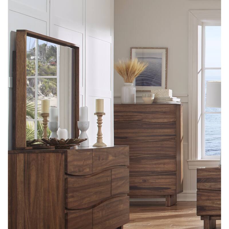 Ocean Natural Sengon Solid Wood Floating Glass Mirror - Brown - A/N