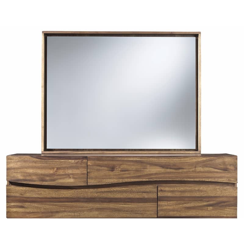 Ocean Natural Sengon Solid Wood Floating Glass Mirror - Brown - A/N