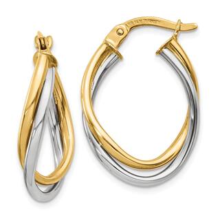 Two Tone Gold Earrings Online At Our Best Versil 14k Two Tone Gold Polished Oval Hoop Earrings