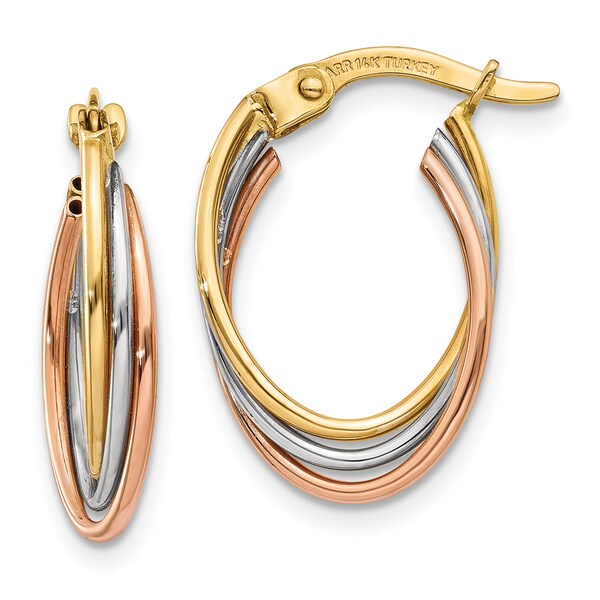 14 Karat Tri Color Gold Twisted Hoop Earrings On Free 14 Karat Tri Color Gold Twisted Hoop Earrings
