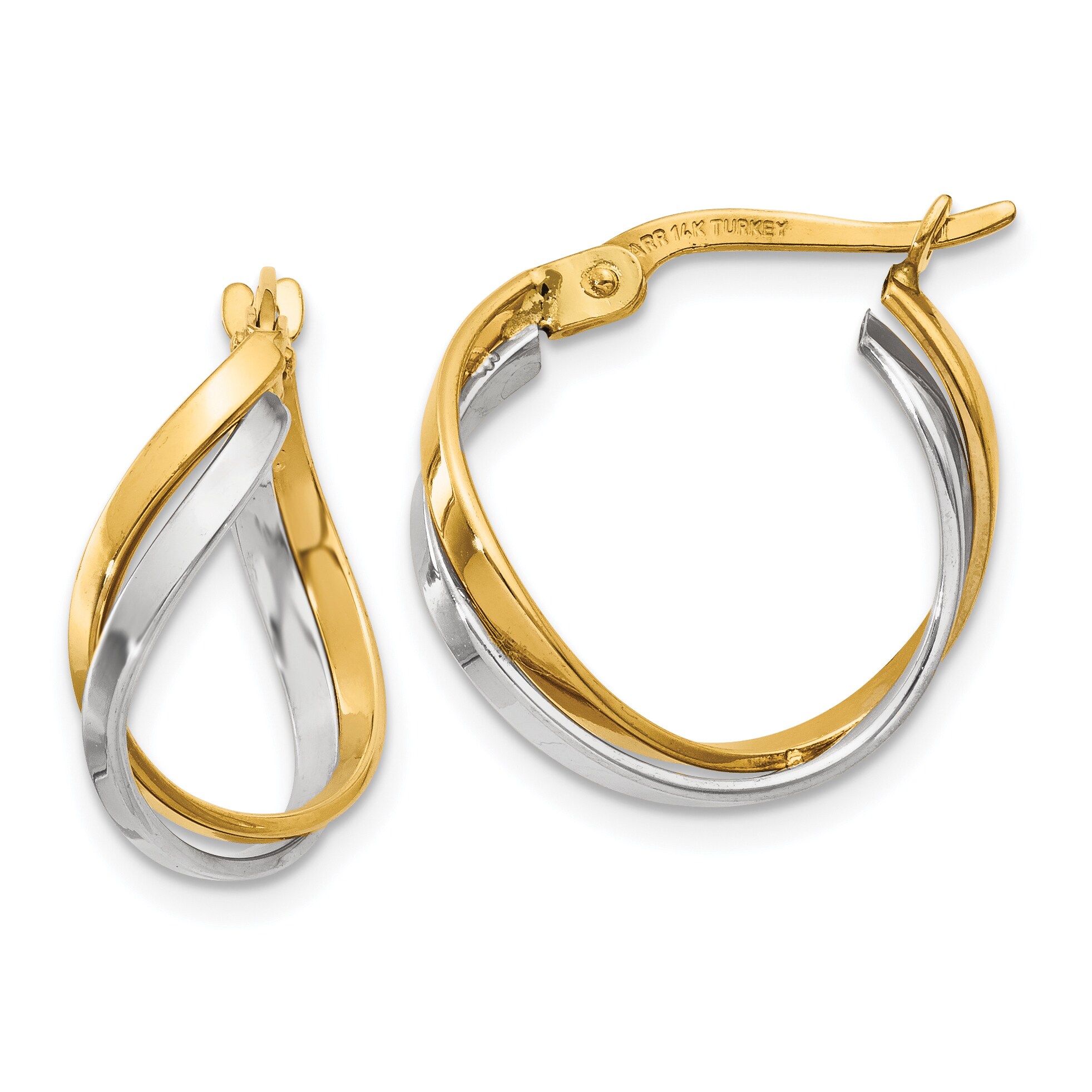 14K Yellow and White Gold Polished Twisted Hoop Earrings by Small | eBay