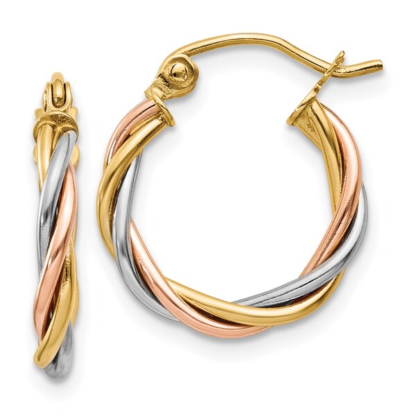 14 Karat Tri Color Gold Polished 2 5mm Twisted Hoop Earrings Free 14 Karat Tri Color Gold Polished 2 5mm Twisted Hoop Earrings
