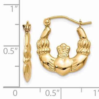 14kt Yellow Gold Polished Claddagh Hoop Earrings