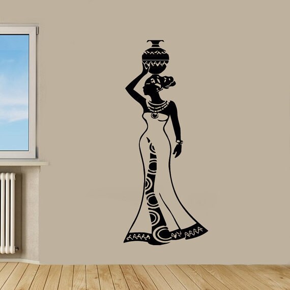 Shop African Woman With A Pot On Head Beauty Salon Vinyl Sticker