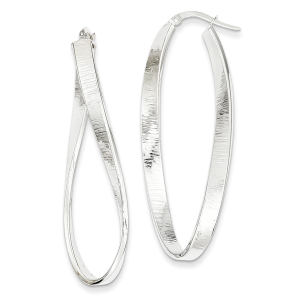 14 Karat White Gold Textured Twisted Oval Hoop Earrings Free 14 Karat White Gold Textured Twisted Oval Hoop Earrings