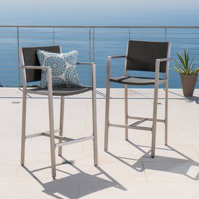 Cape Coral Outdoor Wicker Barstool (Set of 2) by Christopher Knight Home