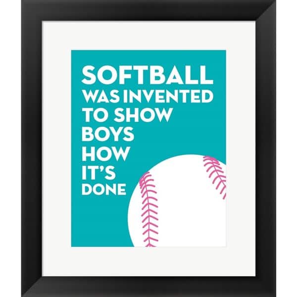 Shop Sports Mania Softball Quote White On Teal Framed Wall Art Multi Overstock 14506061