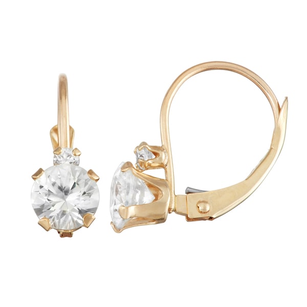 Gioelli 10k Gold Created White Sapphire Leverback Earrings. Opens flyout.
