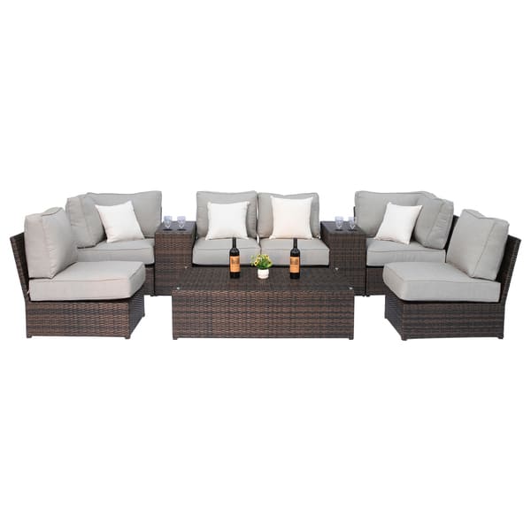 Lucca Brown Wicker 9-Piece Patio Conversation Sofa Set by Sunhaven ...