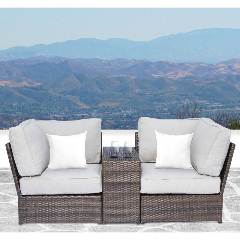 LSI Brown Wicker Cup Holder Table and Loveseat