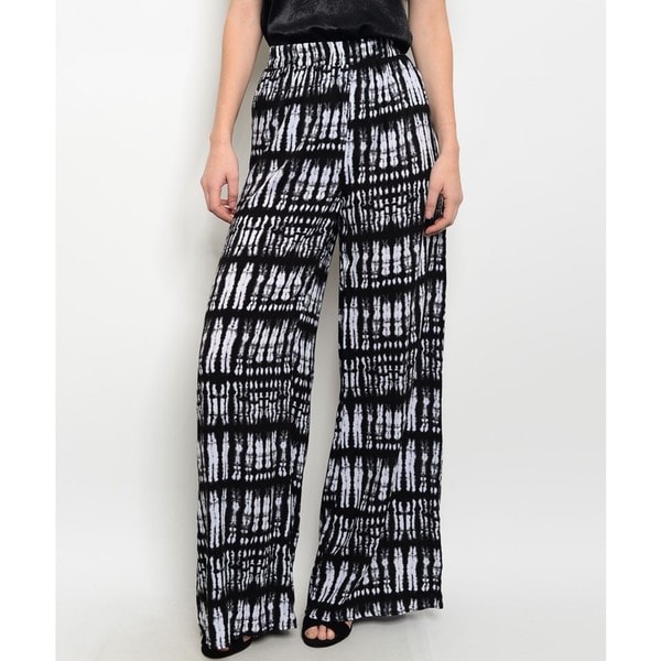 Shop Jed Women S Black Grey Rayon Elastic High Waist Wide Leg Printed Palazzo Pants Free