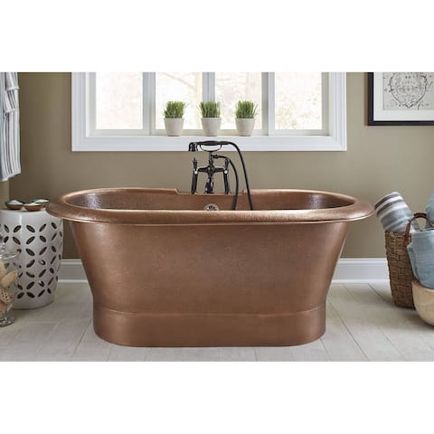 Sinkology Thales Solid Copper Freestanding Bathtub with Overflow in Hand Hammered Antique Copper