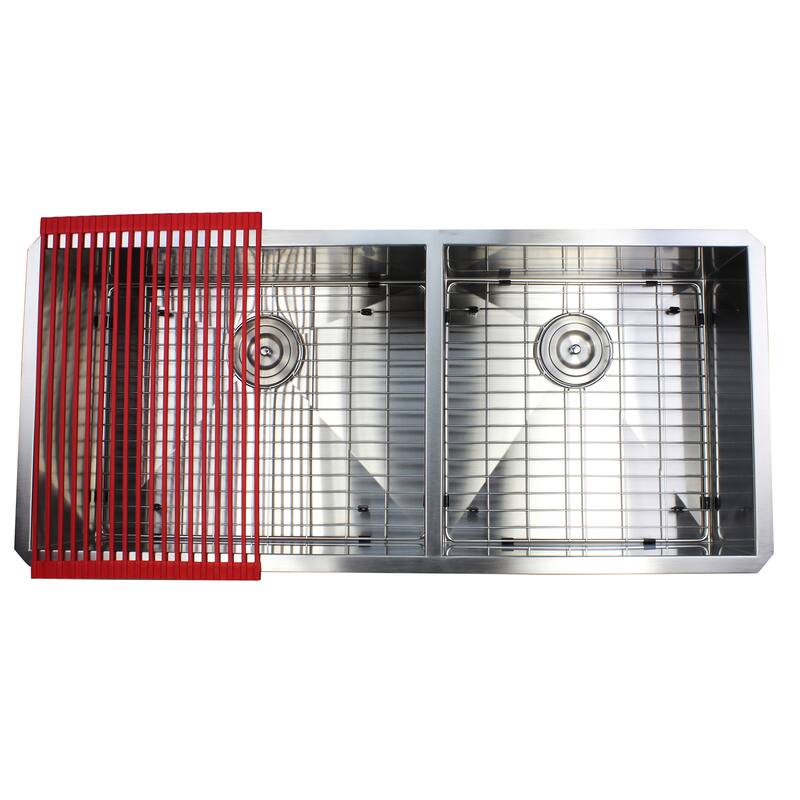 42-inch Stainless Steel Double Bowl 60/40 Zero Radius 16 Gauge Undermount Kitchen Sink Complete Combo Accessories