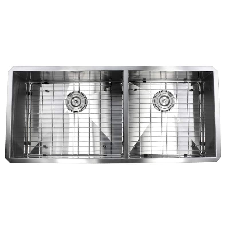 42-inch Stainless Steel Double Bowl 60/40 Zero Radius 16 Gauge Undermount Kitchen Sink Complete Combo Accessories