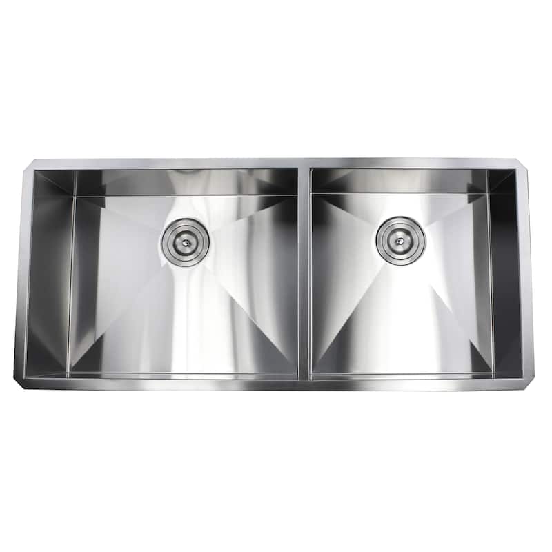 42-inch Stainless Steel Double Bowl 60/40 Zero Radius 16 Gauge Undermount Kitchen Sink Complete Combo Accessories