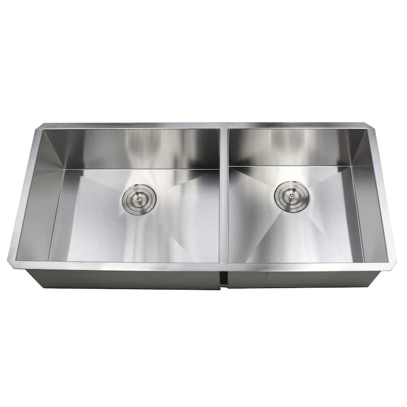 42-inch Stainless Steel Double Bowl 60/40 Zero Radius 16 Gauge Undermount Kitchen Sink Complete Combo Accessories