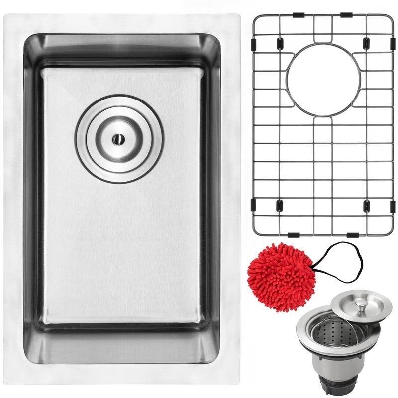 12" Ticor PLZ-03 Arlo Series 18-Gauge Stainless Steel Undermount Single Basin Kitchen and Bar Sink with Accessories