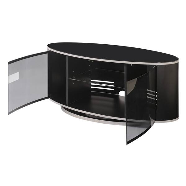 Shop High Gloss Black Entertainment Center With Glass Beam