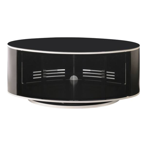 Shop High Gloss Black Entertainment Center With Glass Beam