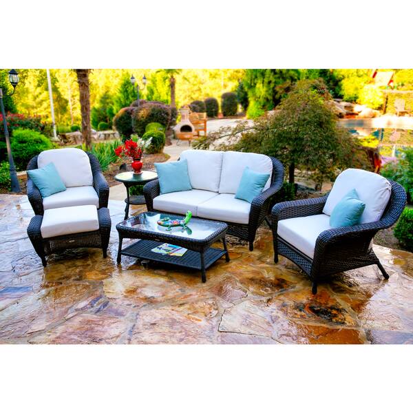 Shop Black Friday Deals On Lexington Dark Wicker Outdoor 6 Piece Patio Furniture Set With Cushions Overstock 14513225