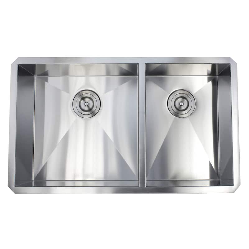 32-inch Stainless Steel Double Bowl 60/40 Zero Radius 16 Gauge Undermount Kitchen Sink Complete Combo Accessories