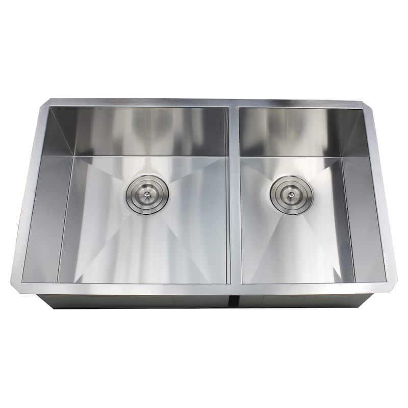 32-inch Stainless Steel Double Bowl 60/40 Zero Radius 16 Gauge Undermount Kitchen Sink Complete Combo Accessories