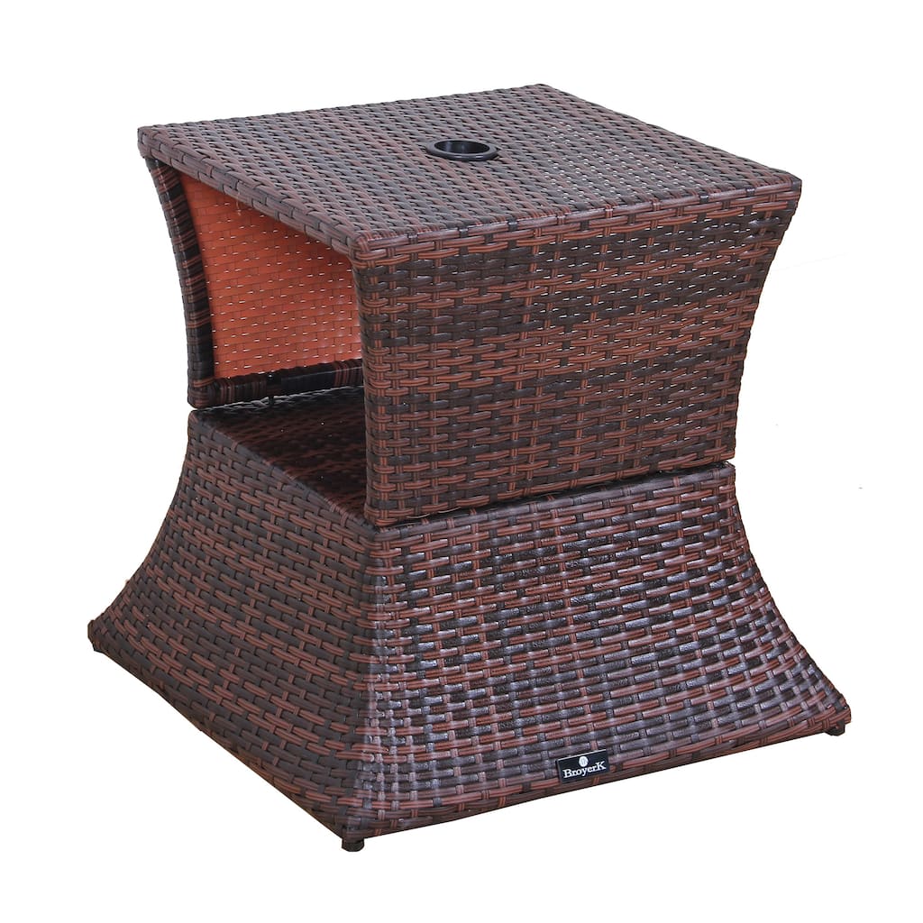 BroyerK Brown Rattan Outdoor Patio Table/ Umbrella Stand