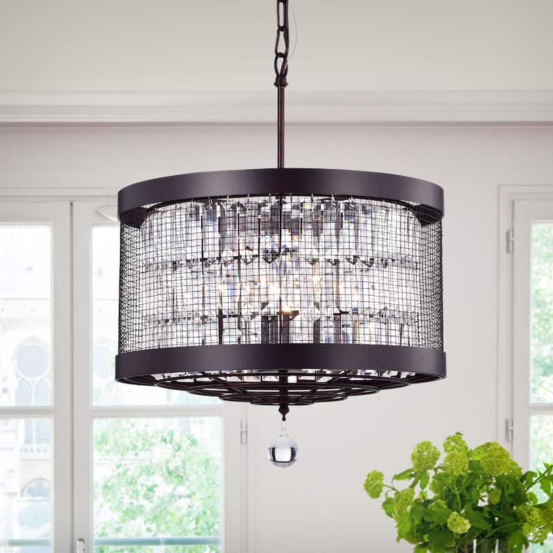 Hawkins Rustic Iron Crystal Mesh 4-light Pendant