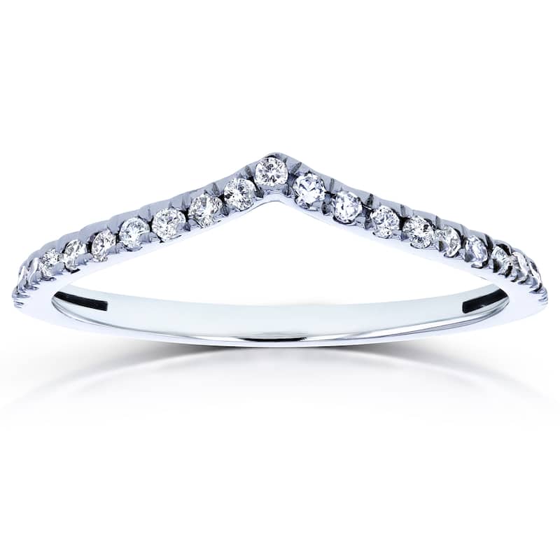 Annello by Kobelli 14k White Gold 1/6ct TDW Diamond Chevron V-shaped Wedding Band