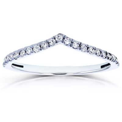 Annello by Kobelli 14k White Gold 1/6ct TDW Diamond Chevron V-shaped Wedding Band