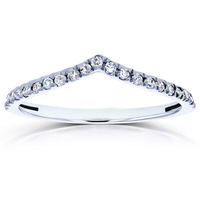 Annello by Kobelli 14k White Gold 1/6ct TDW Diamond Chevron V-shaped Wedding Band