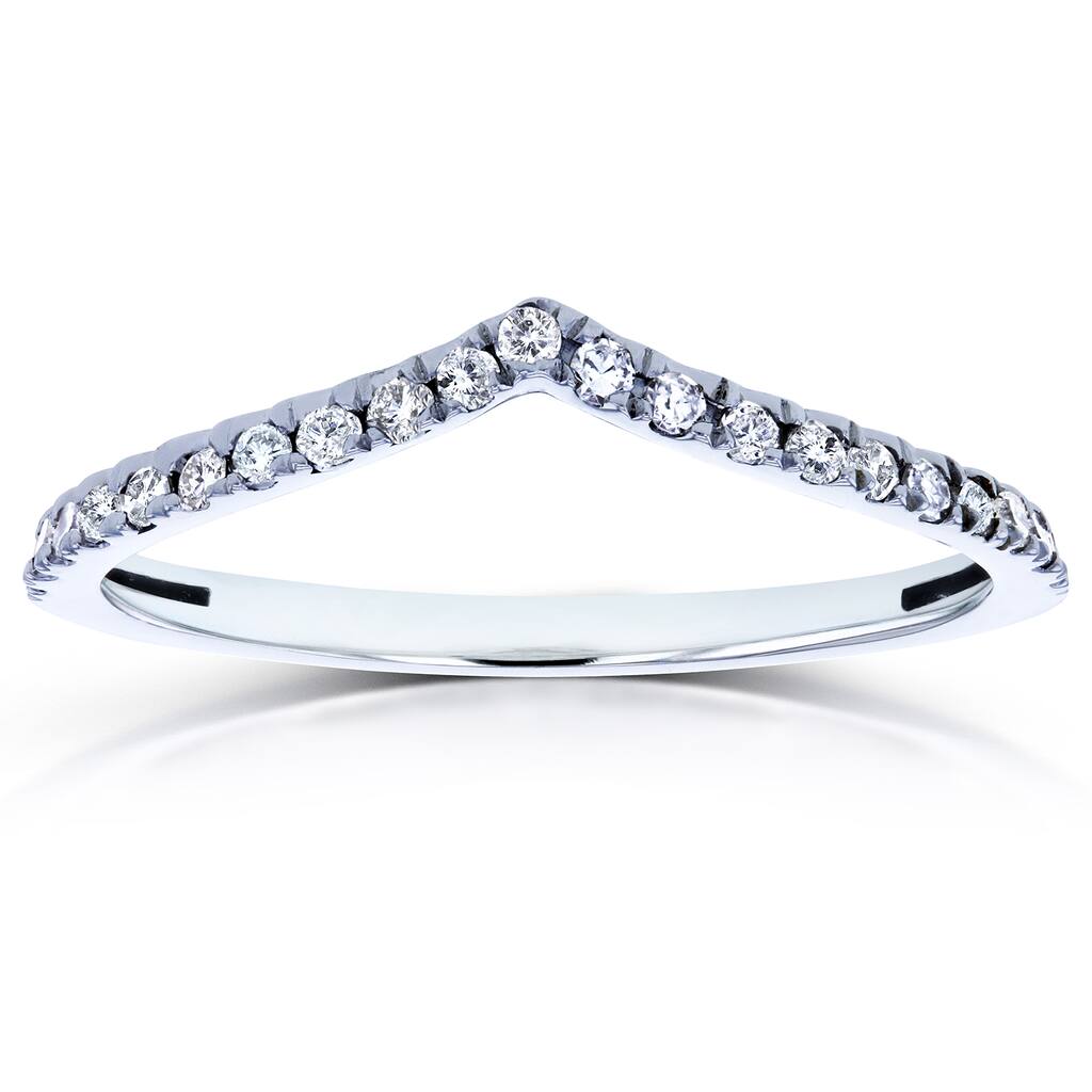 Annello by Kobelli 14k White Gold 1/6ct TDW Diamond Chevron V-shaped Wedding Band