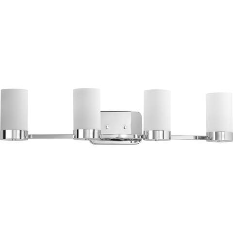 Elevate Collection 4-Light Polished Chrome Etched White Glass Mid-Century Modern Bath Vanity Light