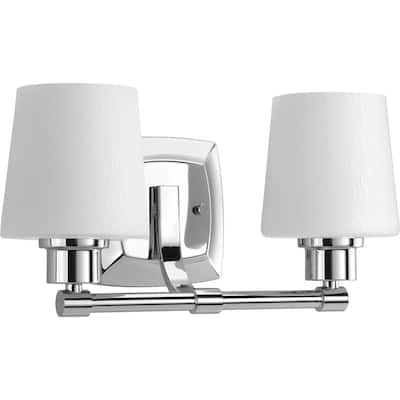 Glance Collection 2-Light Polished Chrome Etched White Linen Glass Farmhouse Bath Vanity Light