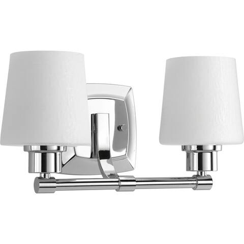 Glance Collection 2-Light Polished Chrome Etched White Linen Glass Farmhouse Bath Vanity Light