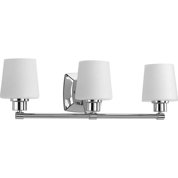 slide 2 of 2, Glance Collection 3-Light Polished Chrome Etched White Linen Glass Farmhouse Bath Vanity Light