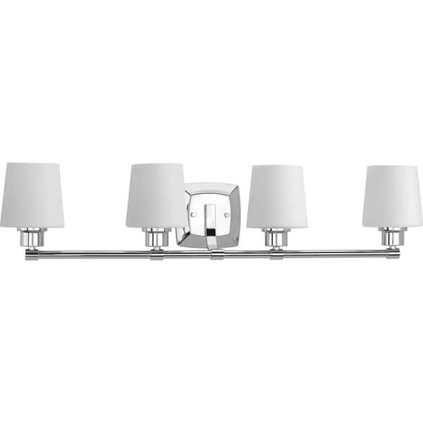 slide 2 of 2, Glance Collection 4-Light Polished Chrome Etched White Linen Glass Farmhouse Bath Vanity Light