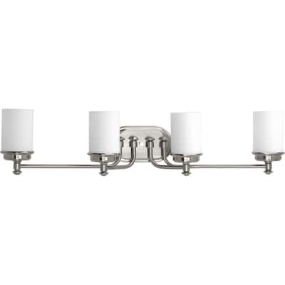 Glide Collection 4-Light Brushed Nickel Etched Opal Glass Coastal Bath Vanity Light