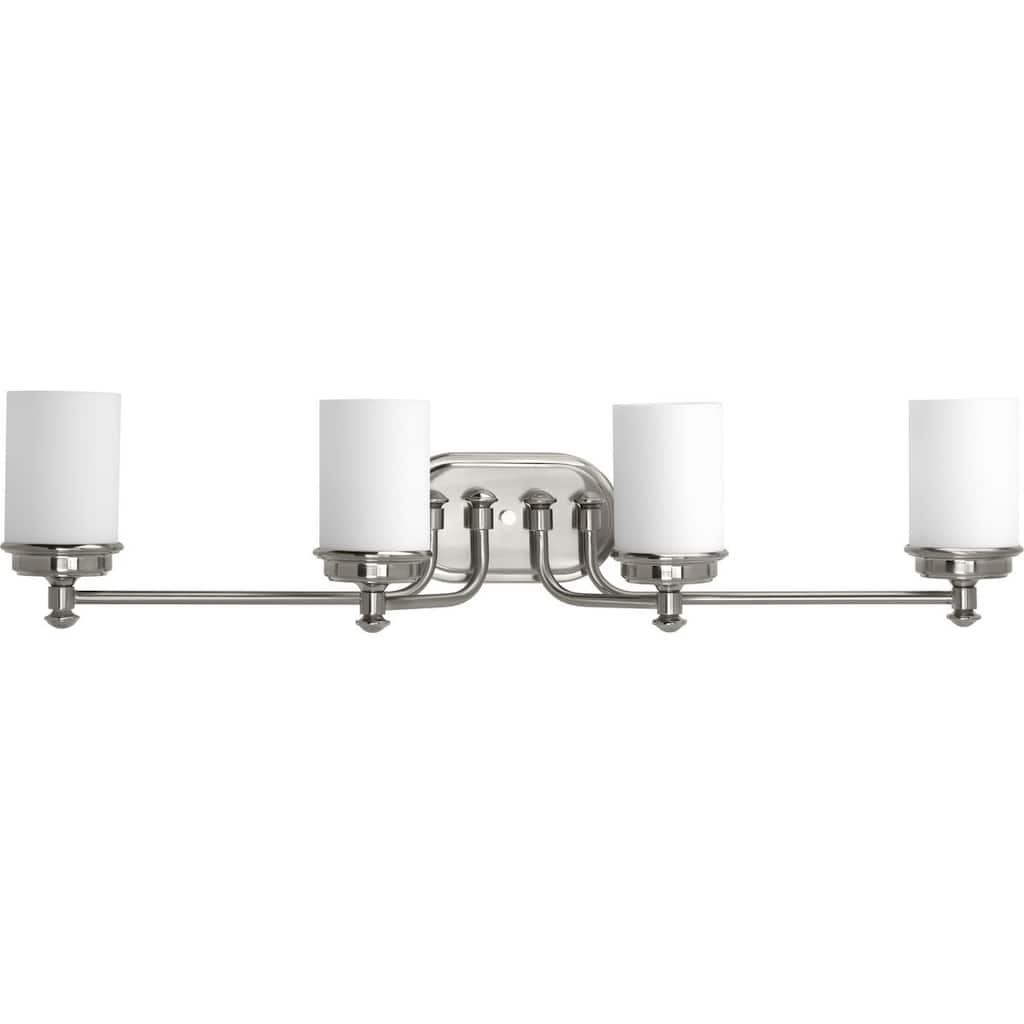Glide Collection 4-Light Brushed Nickel Etched Opal Glass Coastal Bath Vanity Light