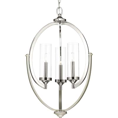 Evoke Collection 3-Light Polished Nickel Clear Glass Luxe Chandelier Light - N/A