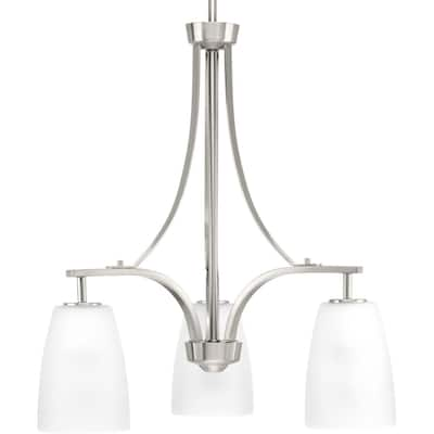 Leap Collection 3-Light Brushed Nickel Etched Glass Modern Chandelier Light - N/A