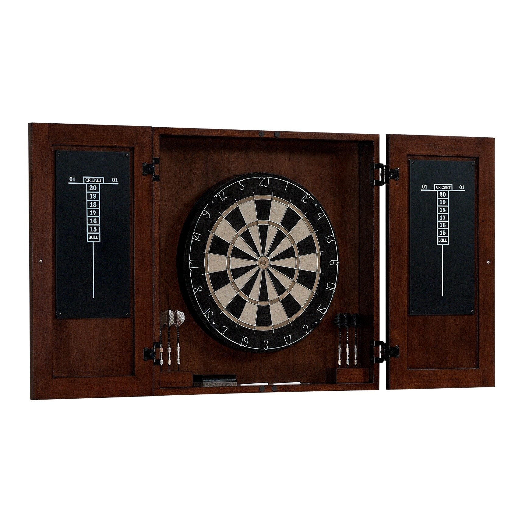 Turin Brown Wood And Steel Dart Board Cabinet Set Wood And Steel Dart Board Cabinet Set